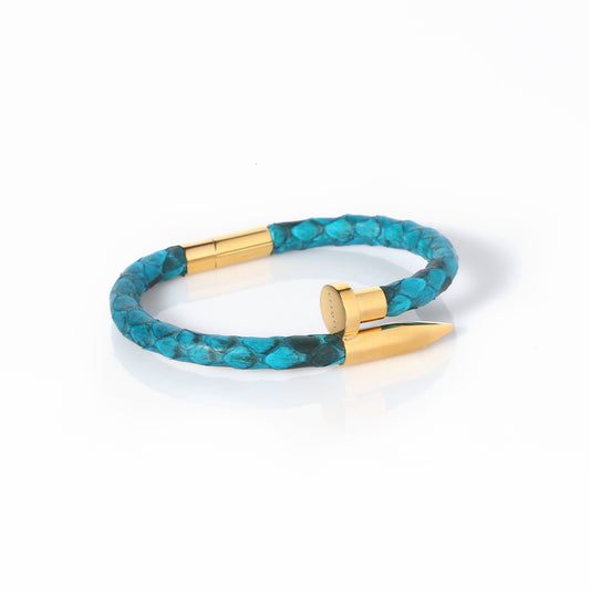 Ares Genuine Python Leather Nail Bracelet - Turquoise/Gold - EZZOTI