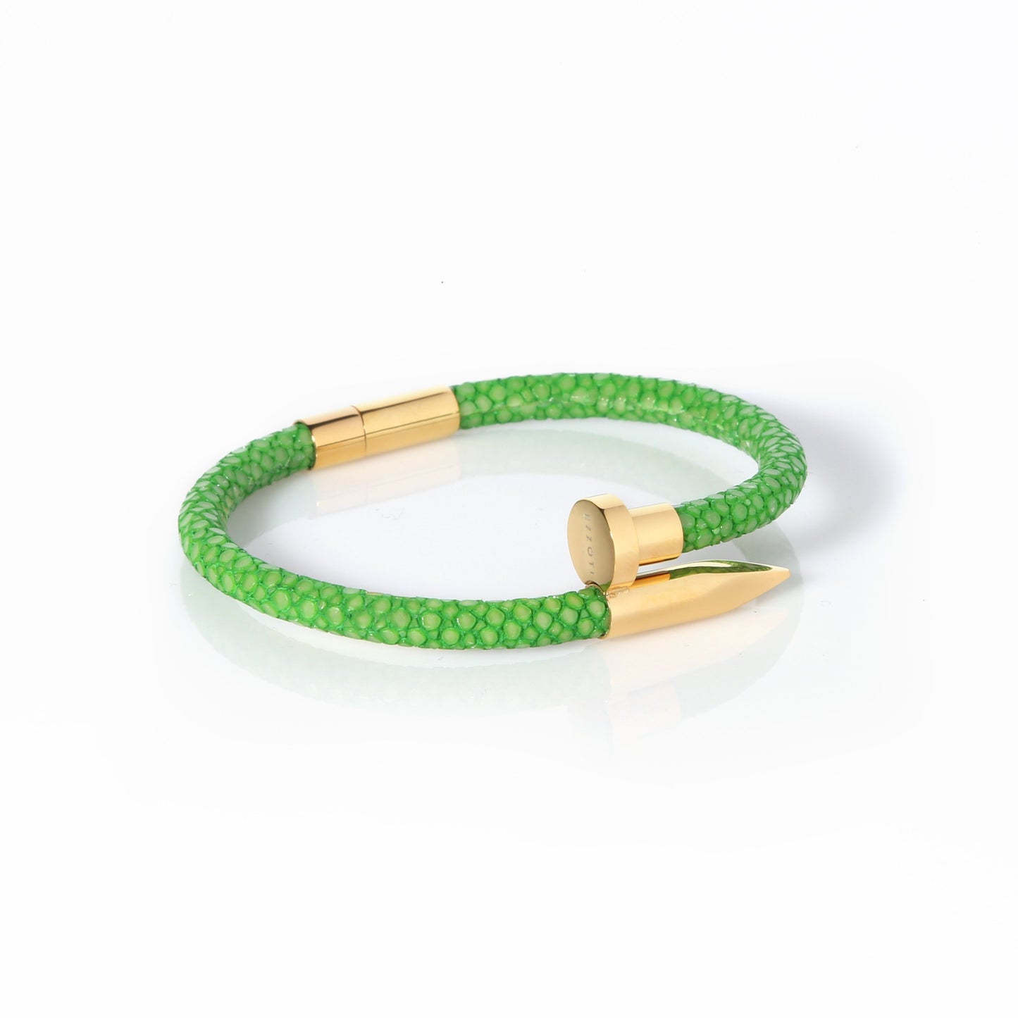 Ares Genuine Stingray Leather Nail Bracelet - Lime Green/Gold - EZZOTI