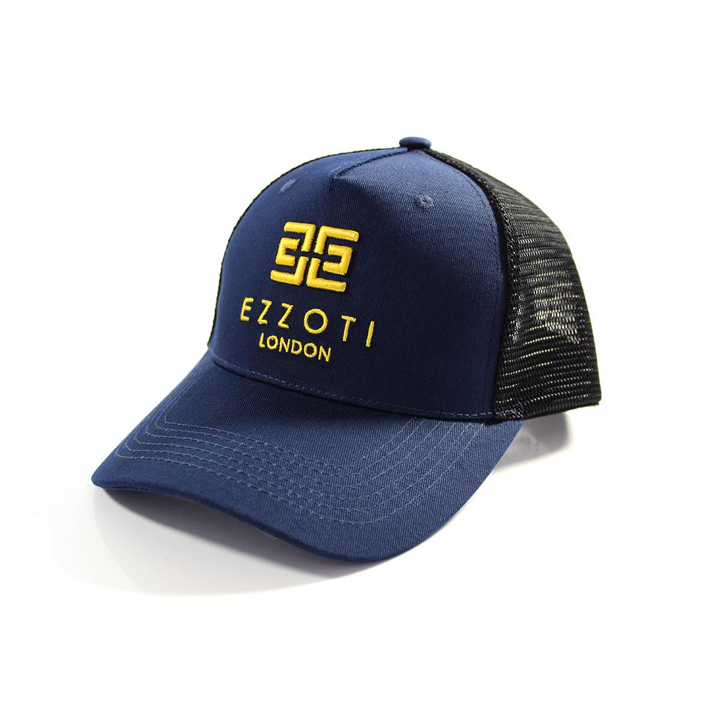 EZZOTI Cotton Canvas Mesh Trucker Cap - Navy/Yellow