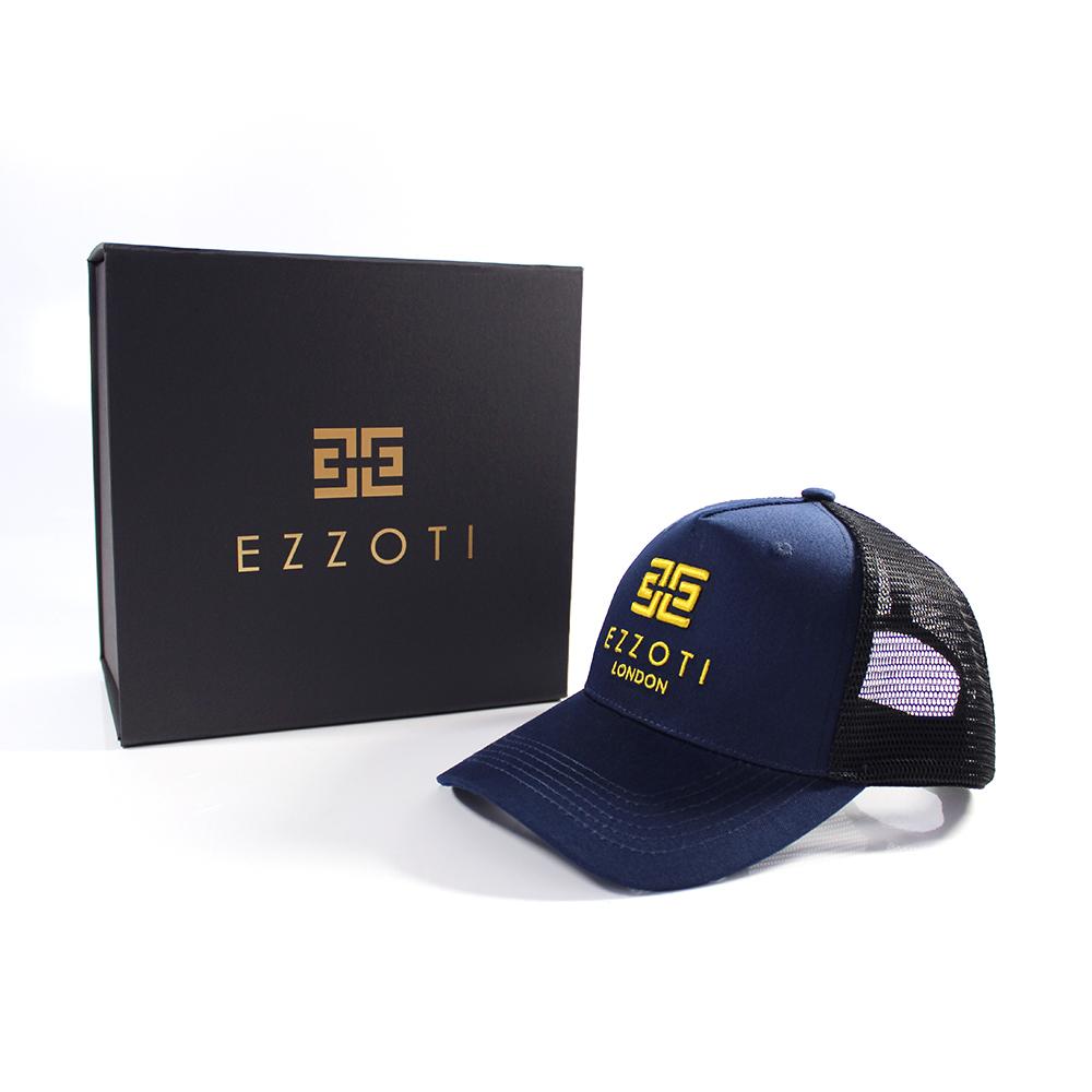 EZZOTI Cotton Canvas Mesh Trucker Cap - Navy/Yellow