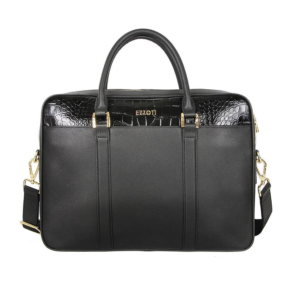 Milan Soft Grain and Crocodile Embossed Leather Briefcase - EZZOTI