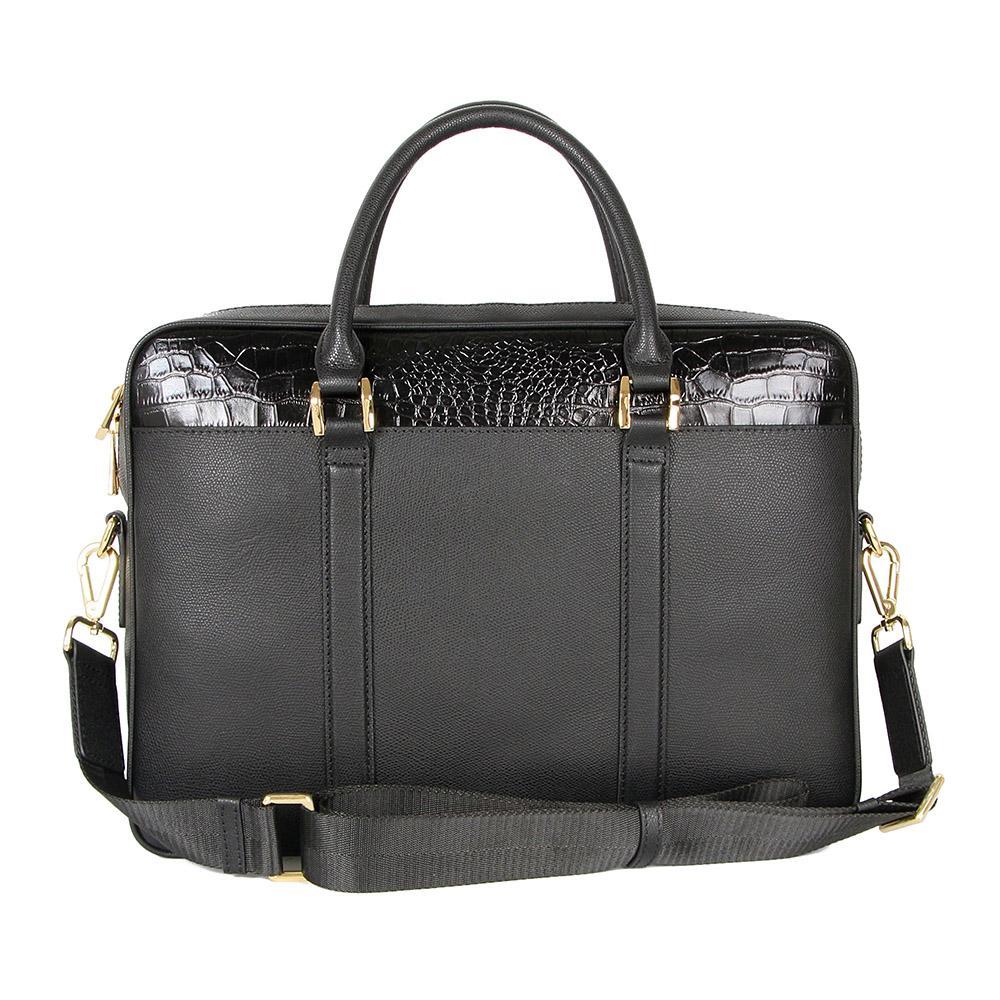 Milan Soft Grain and Crocodile Embossed Leather Briefcase - EZZOTI