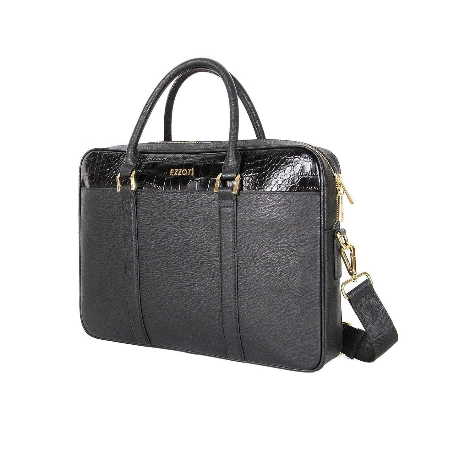 Milan Soft Grain and Crocodile Embossed Leather Briefcase - EZZOTI