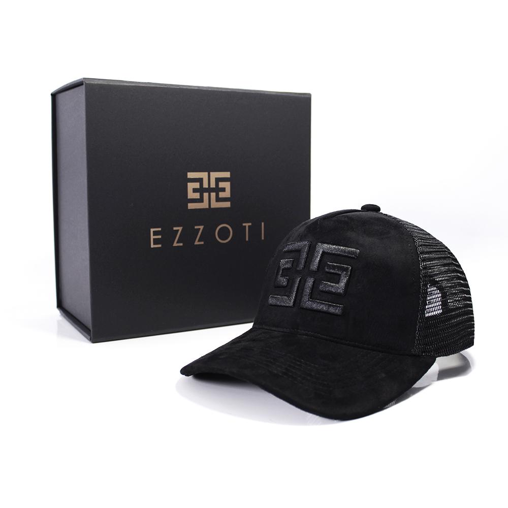 EZZOTI Paris Suede Mesh Trucker Cap - Black/Black