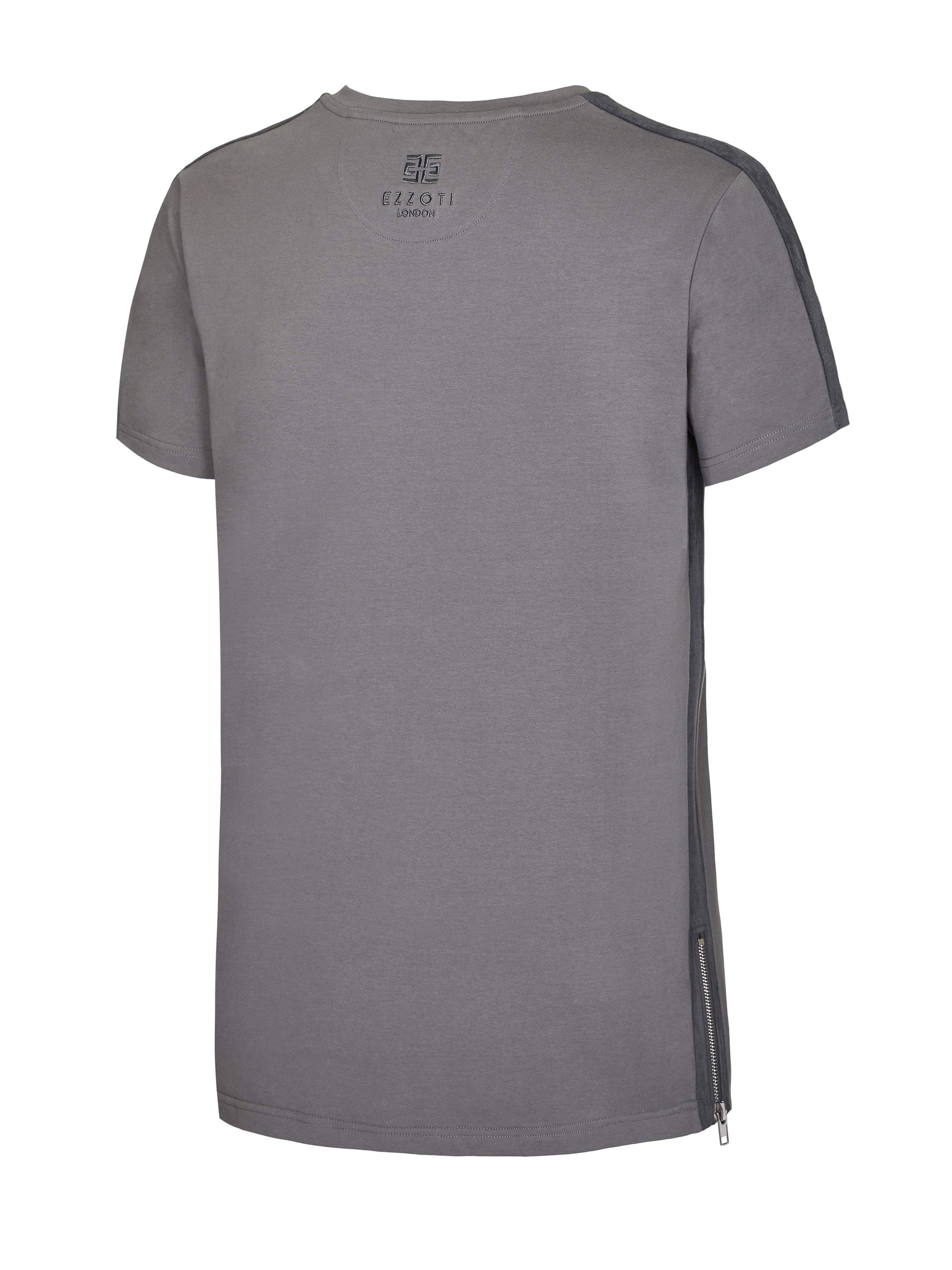 EZZOTI Suede Stripe Cotton Side Zip T-Shirt - Grey