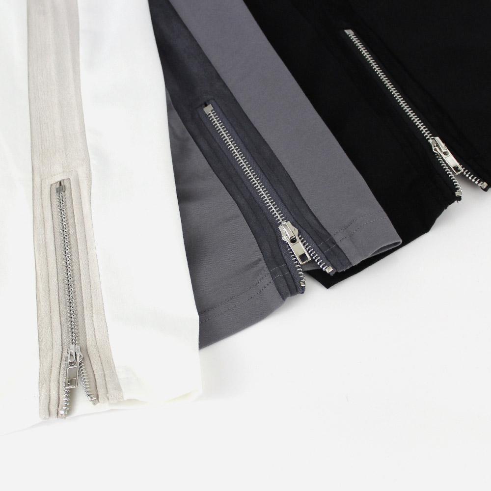 EZZOTI Suede Stripe Cotton Side Zip T-Shirt - Grey