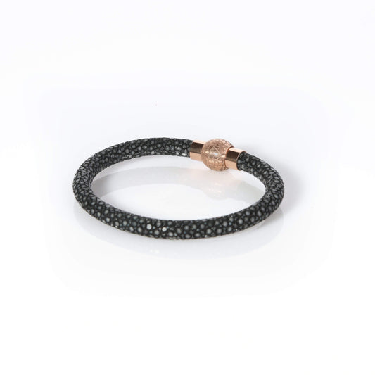 Zeus Genuine Stingray Leather Bracelet - Black/Rose Gold - EZZOTI