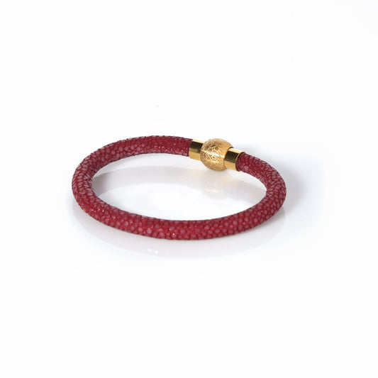 Zeus Genuine Stingray Leather Bracelet - Burgundy/Gold - EZZOTI