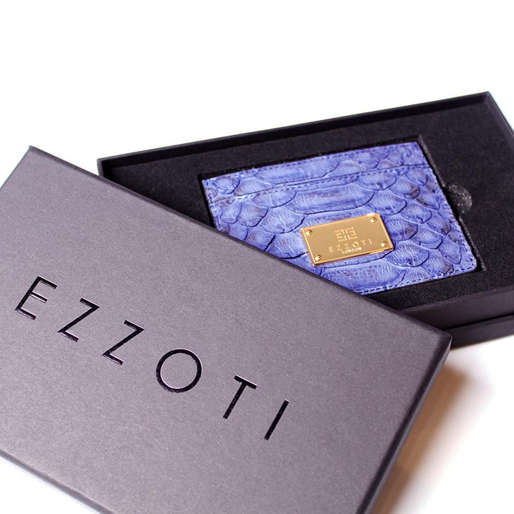 EZZOTI Alexis Genuine Python Leather Cardholder - Matte Blue