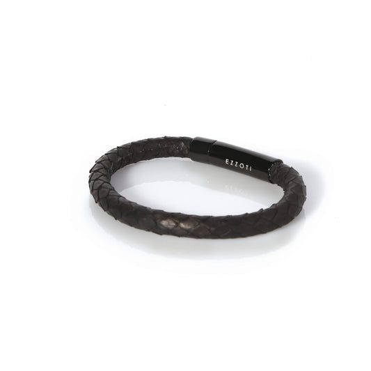 Amaris Genuine Python Leather Bracelet - Black/Black - EZZOTI