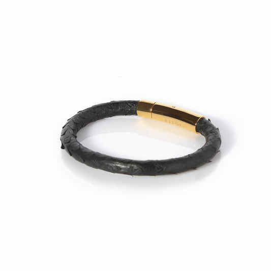 Amaris Genuine Python Leather Bracelet - Black/Gold - EZZOTI