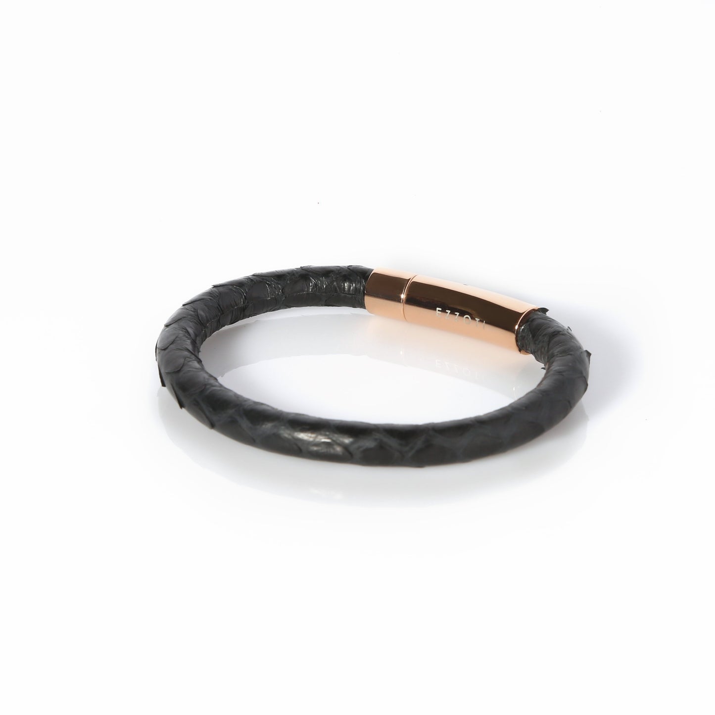 Amaris Genuine Python Leather Bracelet - Black/Rose Gold - EZZOTI