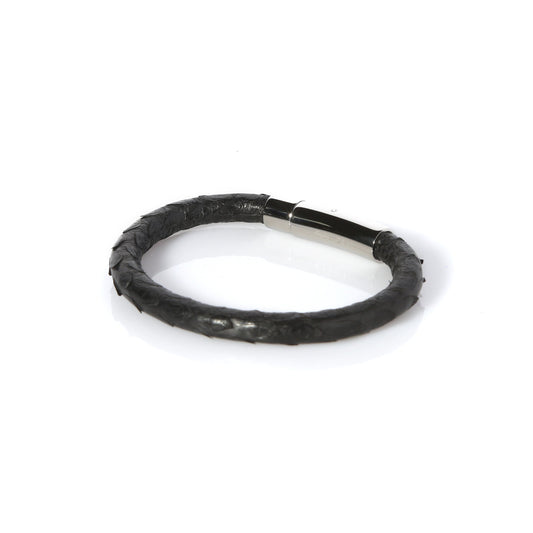 Amaris Genuine Python Leather Bracelet - Black/Silver - EZZOTI