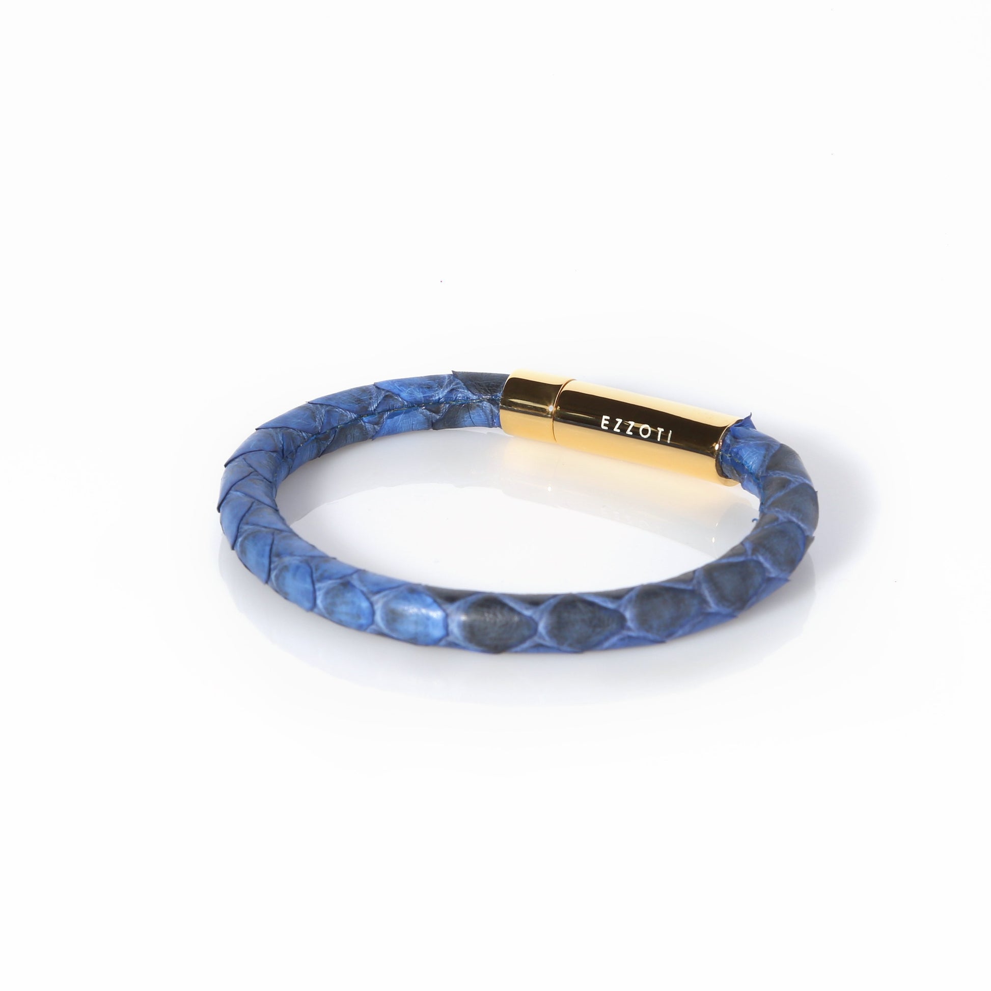 Amaris Genuine Python Leather Bracelet - Blue/Gold - EZZOTI