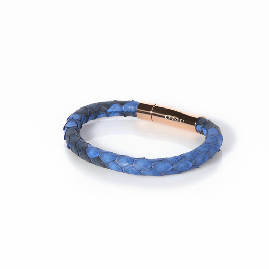 Amaris Genuine Python Leather Bracelet - Blue/Rose Gold - EZZOTI