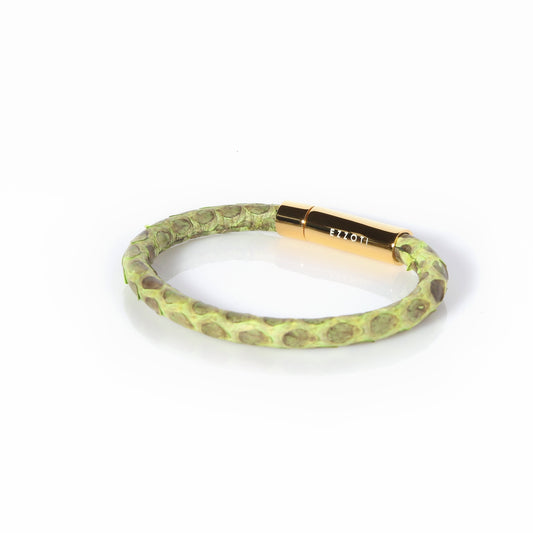 Amaris Genuine Python Leather Bracelet - Green/Gold - EZZOTI