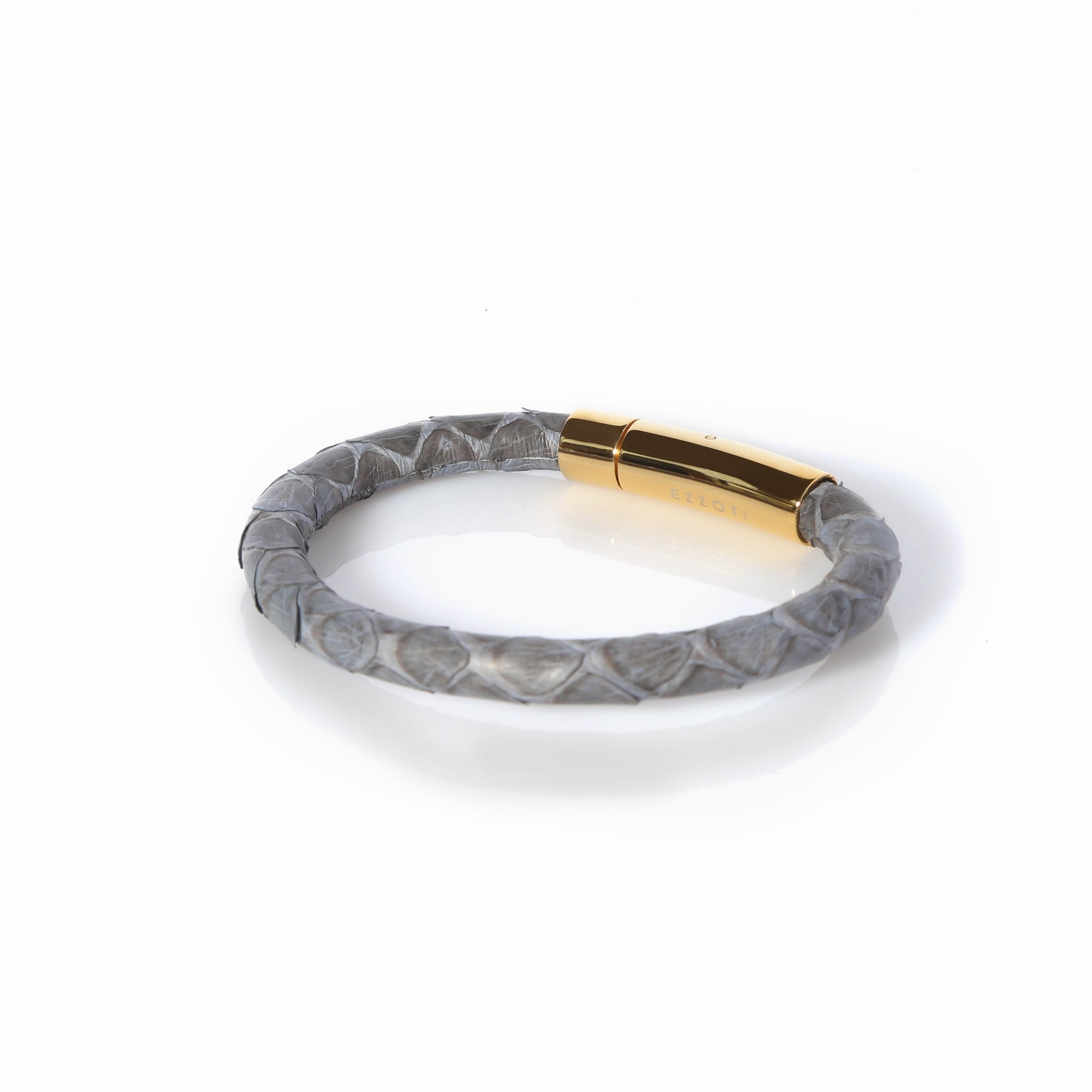 Amaris Genuine Python Leather Bracelet - Grey/Gold - EZZOTI