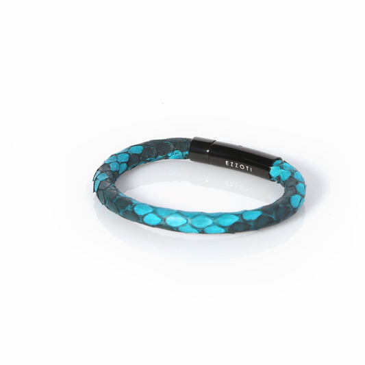 Amaris Genuine Python Leather Bracelet - Turquoise/Black - EZZOTI