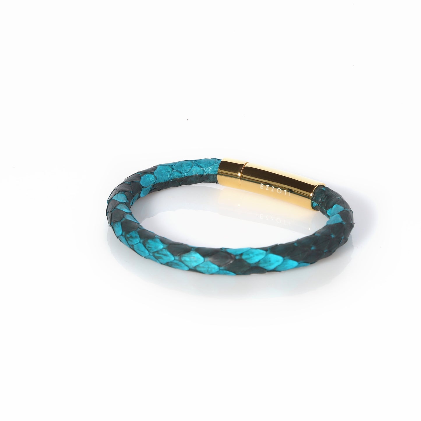 Amaris Genuine Python Leather Bracelet - Turquoise/Gold - EZZOTI