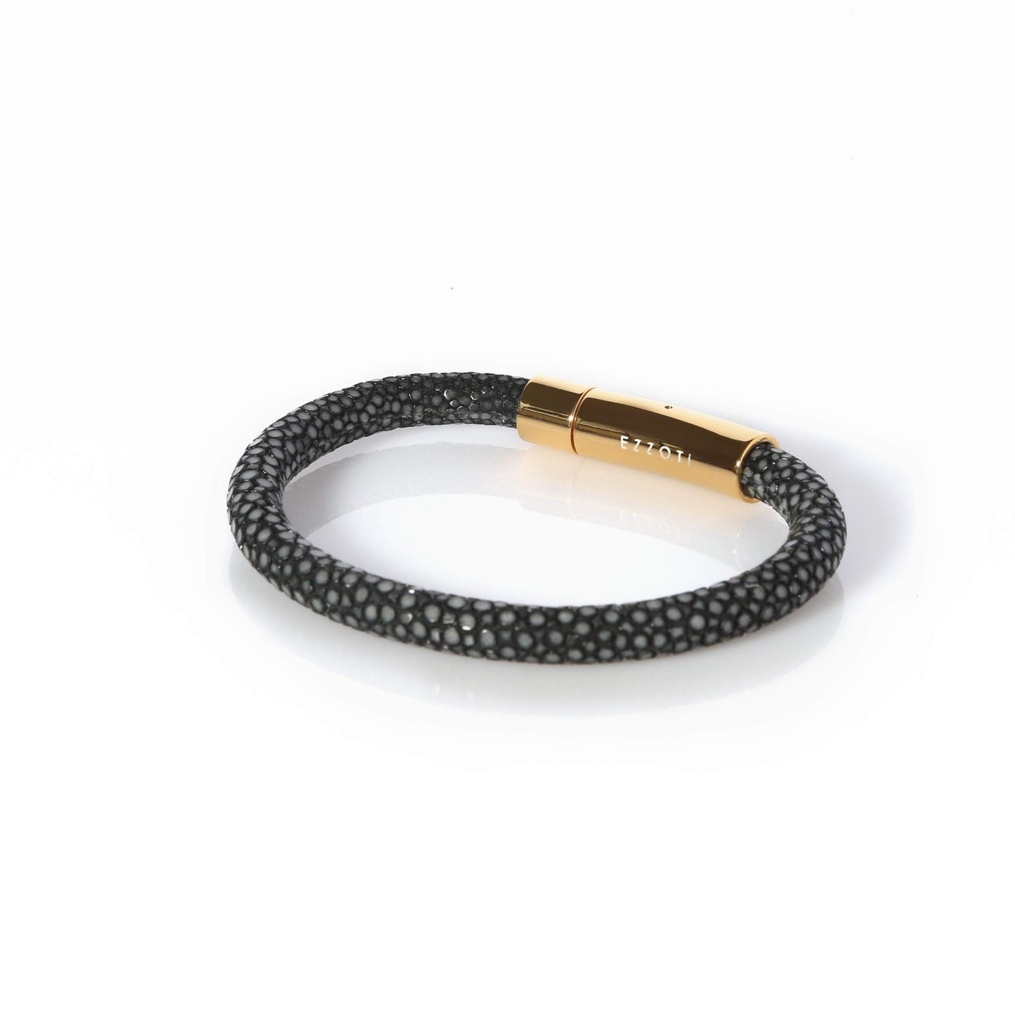 Amaris Genuine Stingray Leather Bracelet - Black/Gold - EZZOTI