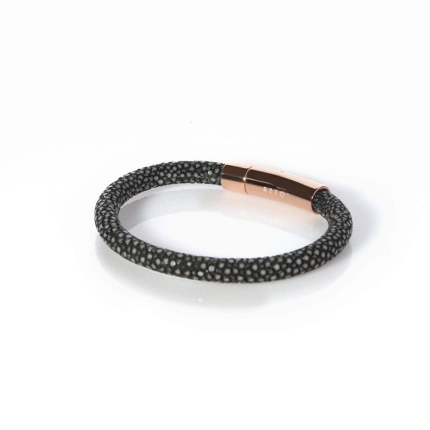 Amaris Genuine Stingray Leather Bracelet - Black/Rose Gold - EZZOTI