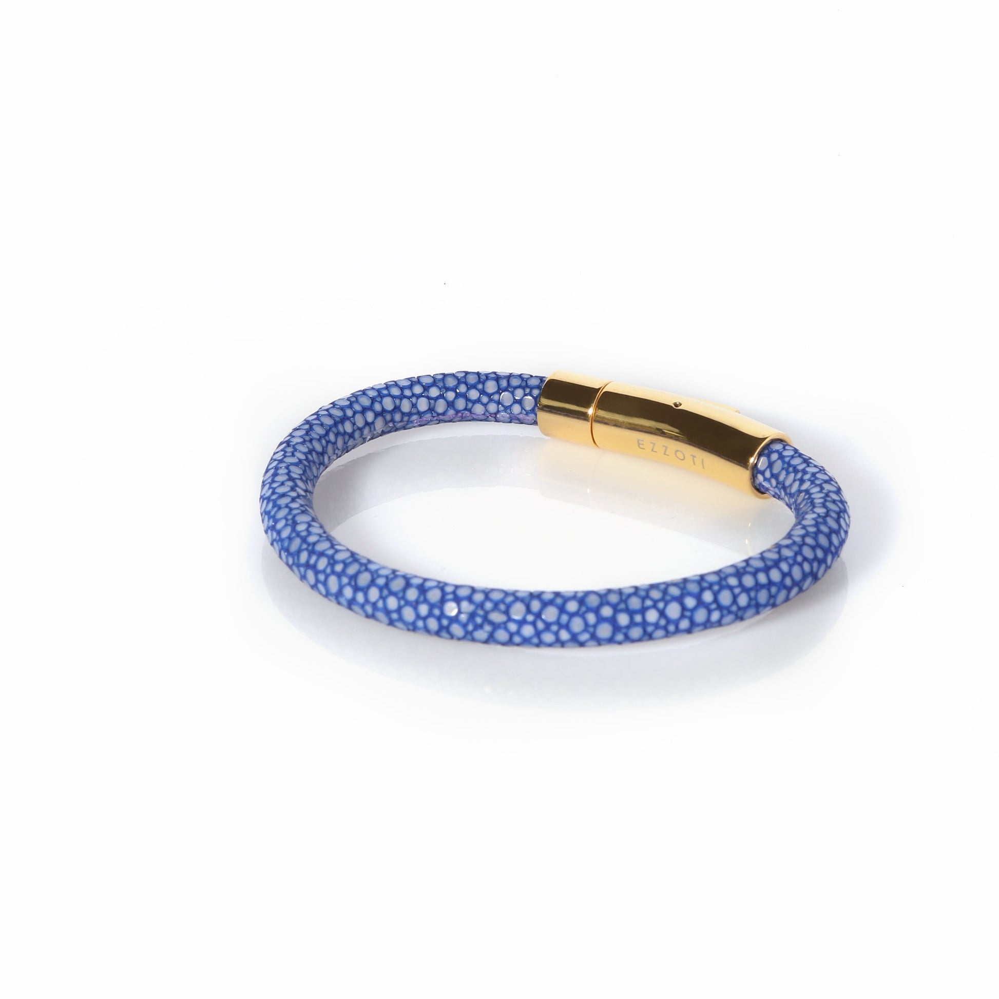 Amaris Genuine Stingray Leather Bracelet - Blue/Gold - EZZOTI