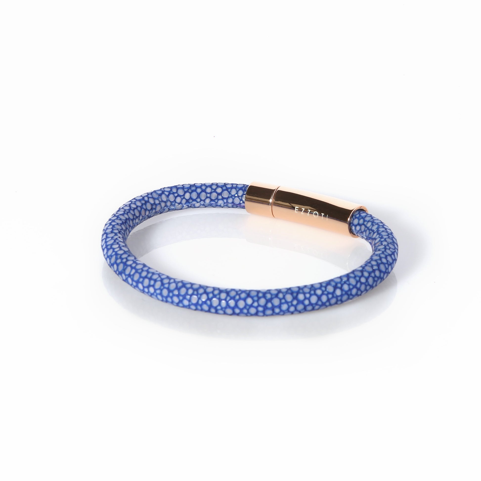 Amaris Genuine Stingray Leather Bracelet - Blue/Rose Gold - EZZOTI