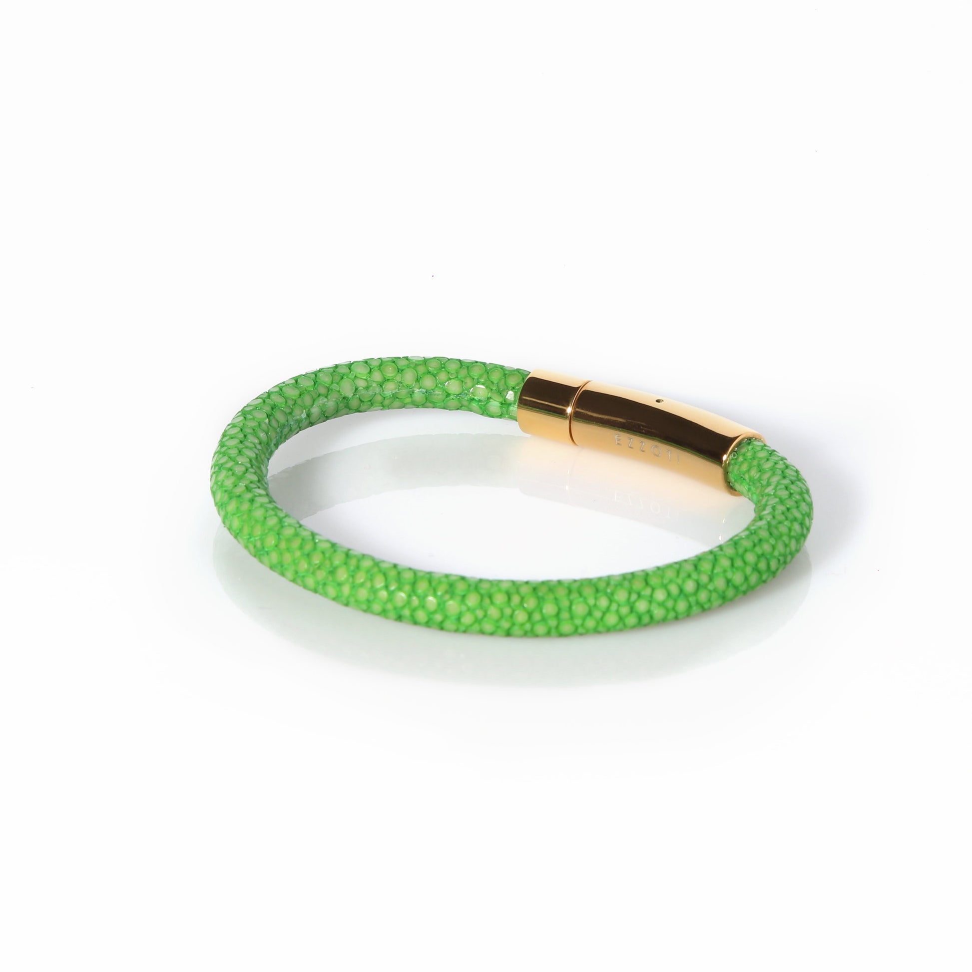 Amaris Genuine Stingray Leather Bracelet - Green/Gold - EZZOTI