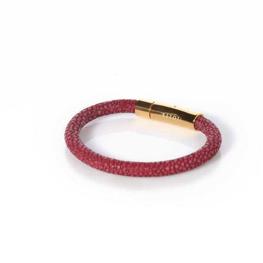 Amaris Genuine Stingray Leather Bracelet - Red/Gold - EZZOTI