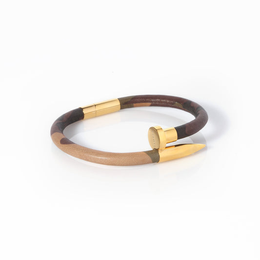 Ares Genuine Calf Leather Nail Bracelet - Camo/Gold - EZZOTI