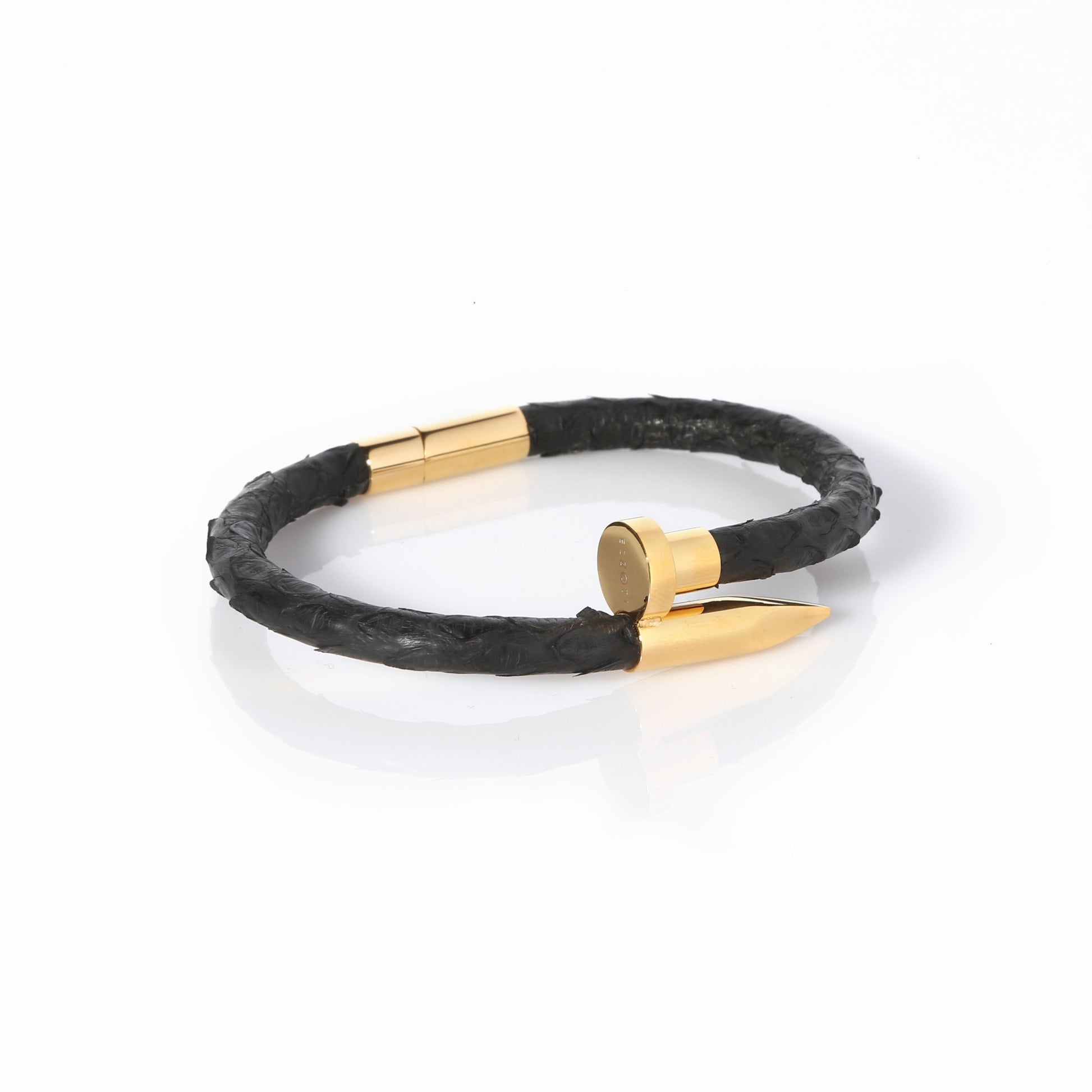 Ares Genuine Python Leather Nail Bracelet - Black/Gold - EZZOTI