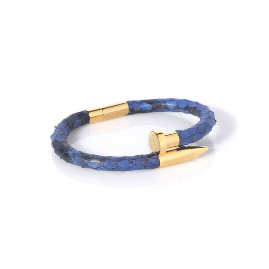 Ares Genuine Python Leather Nail Bracelet - Blue/Gold - EZZOTI