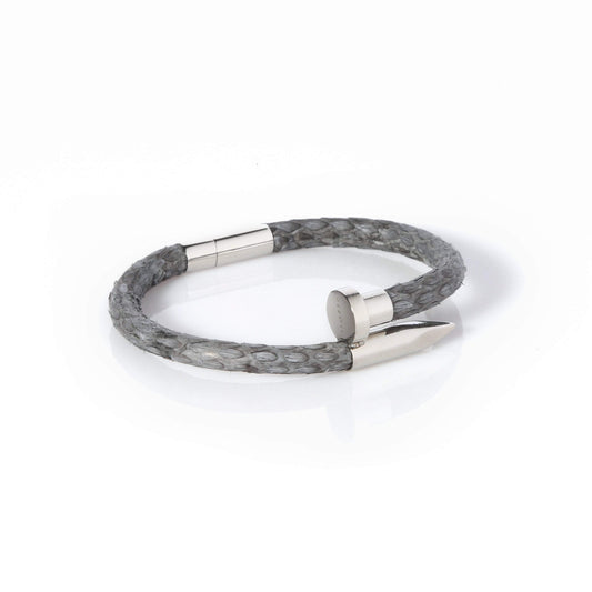 Ares Genuine Python Leather Nail Bracelet - Grey/Silver - EZZOTI