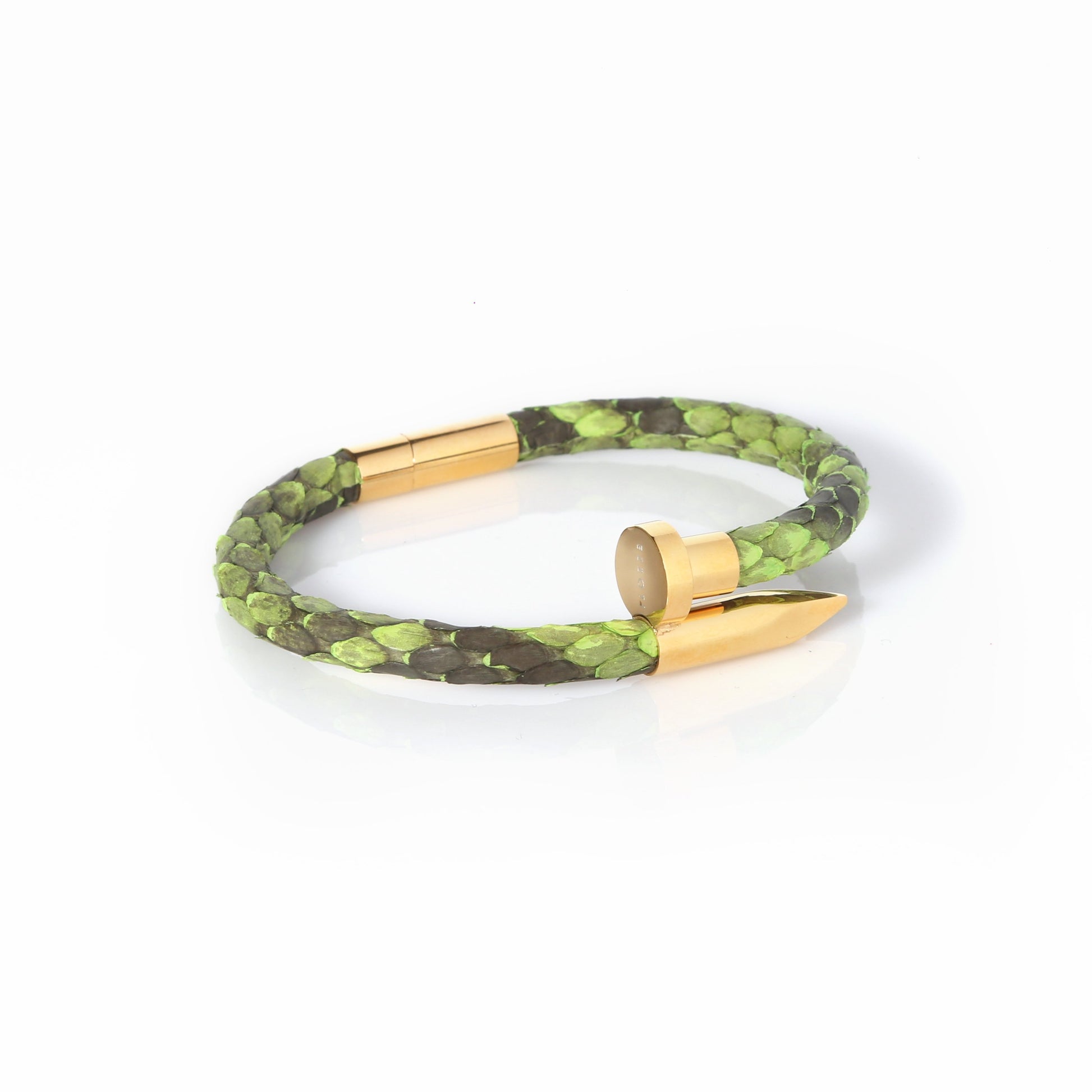 Ares Genuine Python Leather Nail Bracelet - Lime Green/Gold - EZZOTI