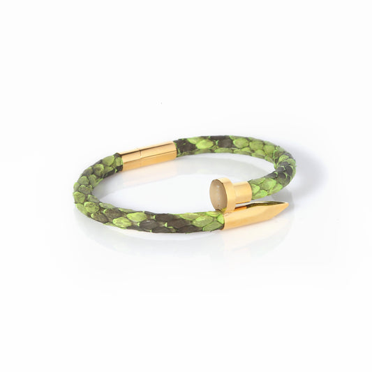 Ares Genuine Python Leather Nail Bracelet - Lime Green/Gold - EZZOTI