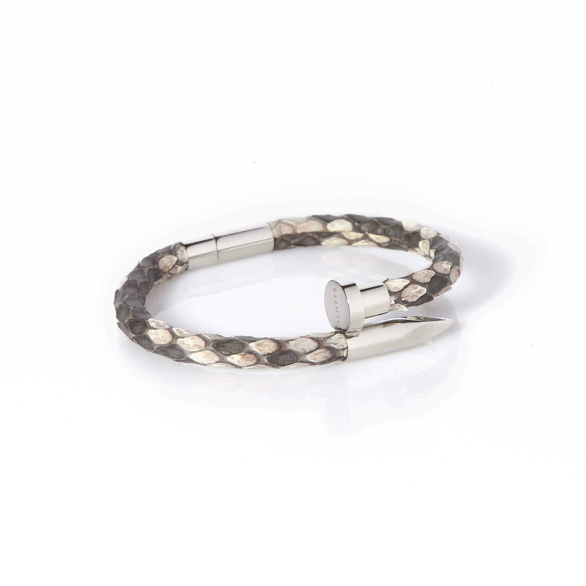 Ares Genuine Python Leather Nail Bracelet - Natural/Silver - EZZOTI