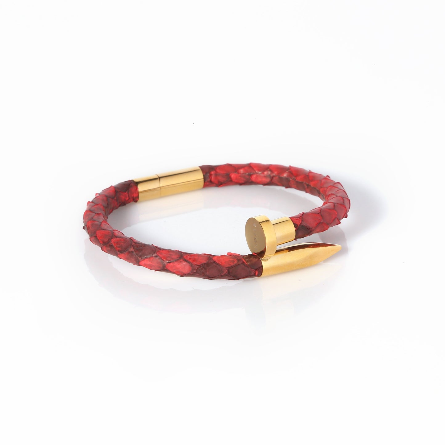 Ares Genuine Python Leather Nail Bracelet - Red/Gold - EZZOTI