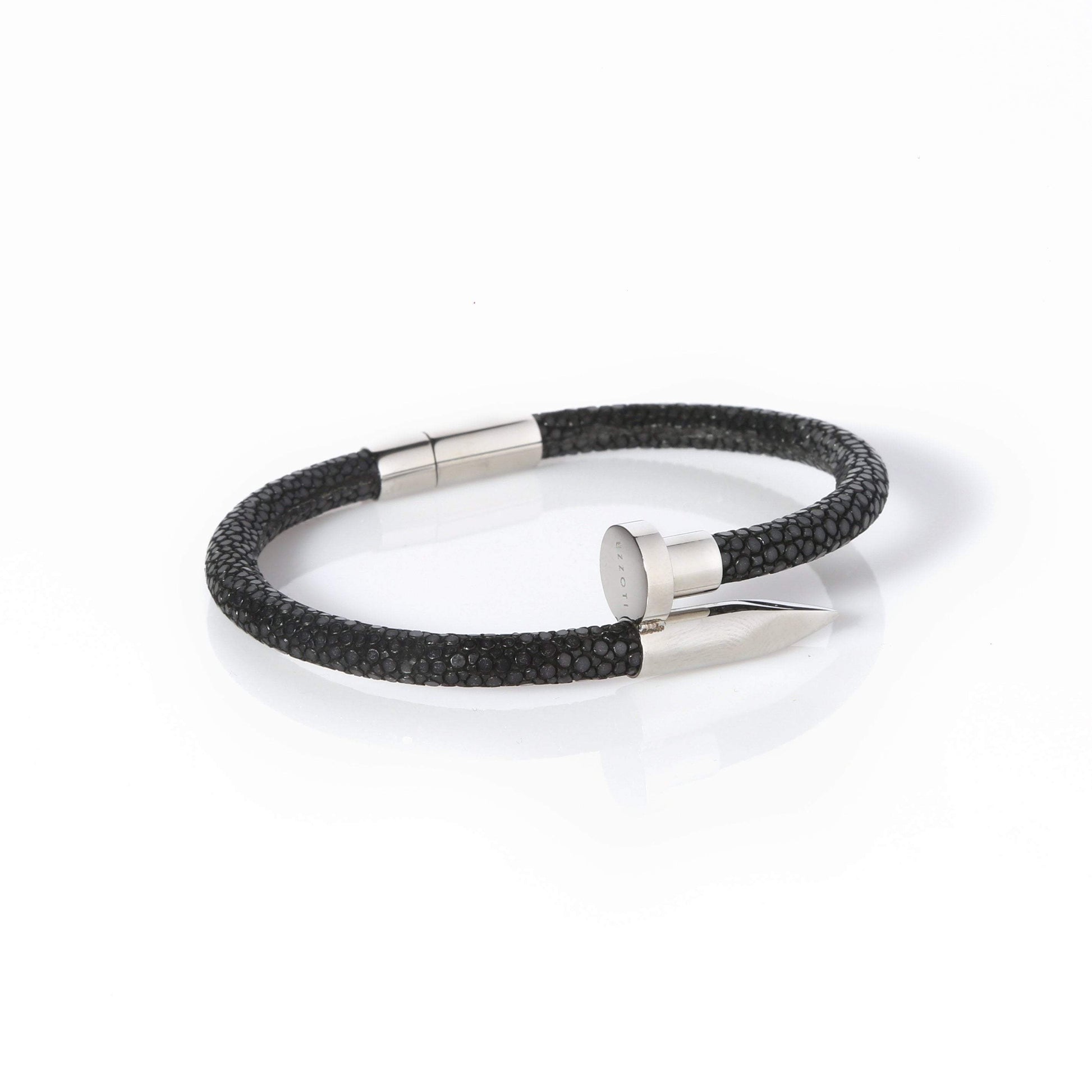 Ares Genuine Stingray Leather Nail Bracelet - Black/Silver - EZZOTI