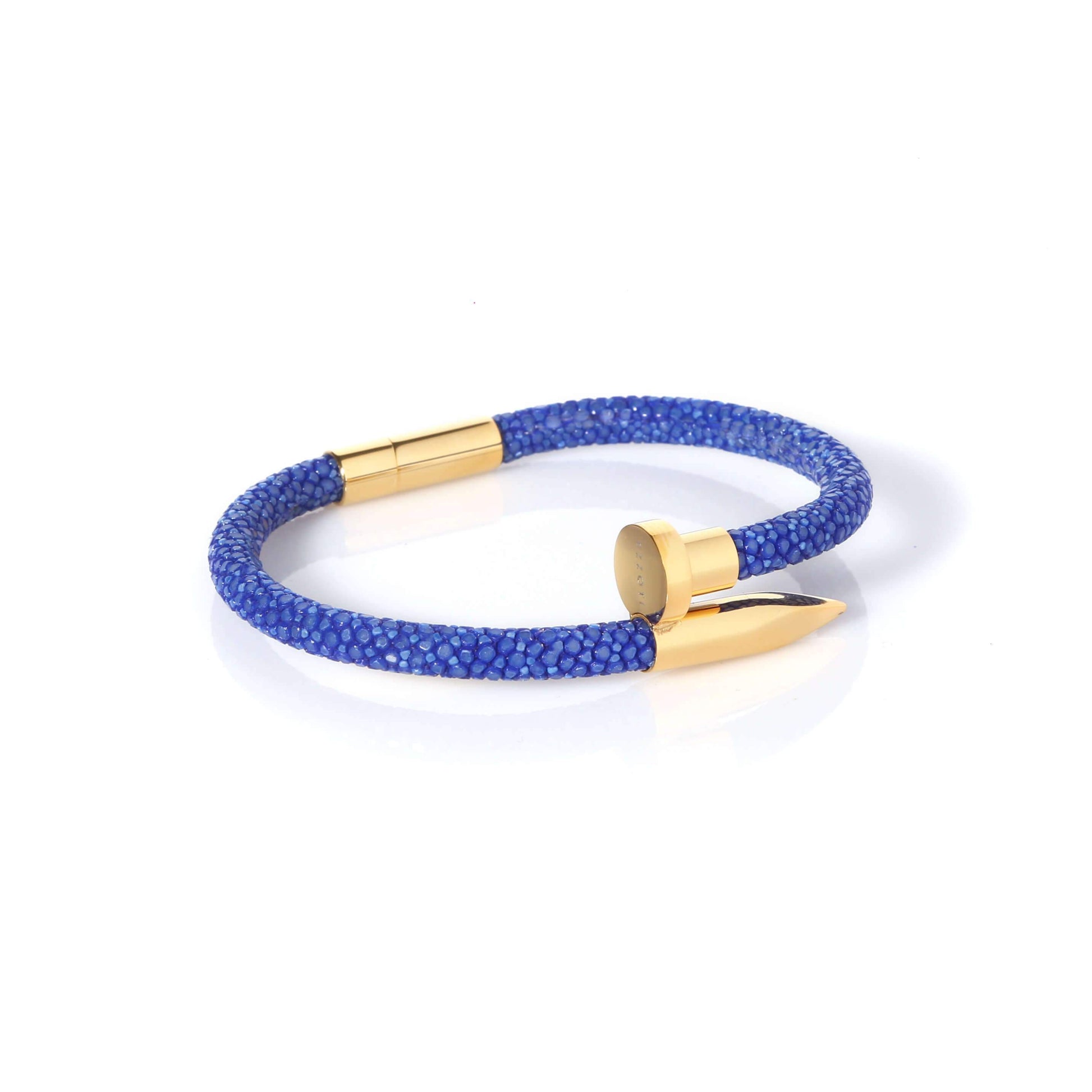 Ares Genuine Stingray Leather Nail Bracelet - Blue/Gold - EZZOTI