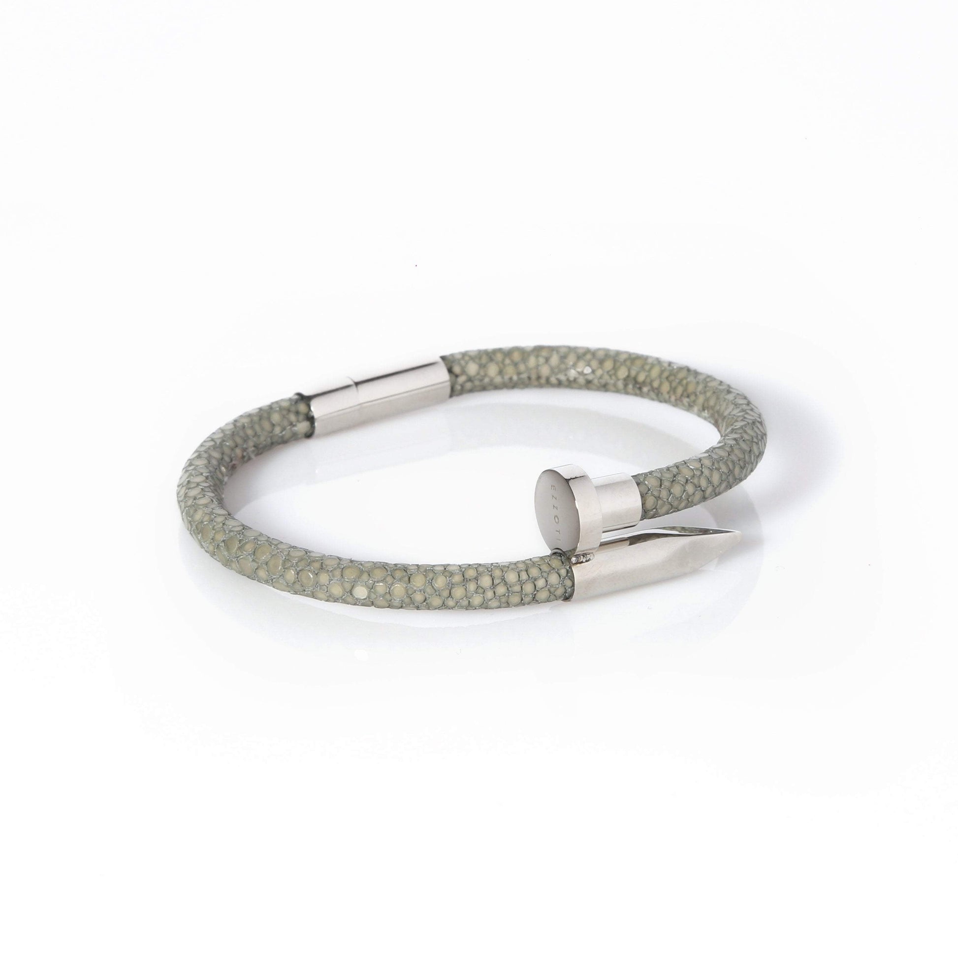 Ares Genuine Stingray Leather Nail Bracelet - Grey/Silver - EZZOTI