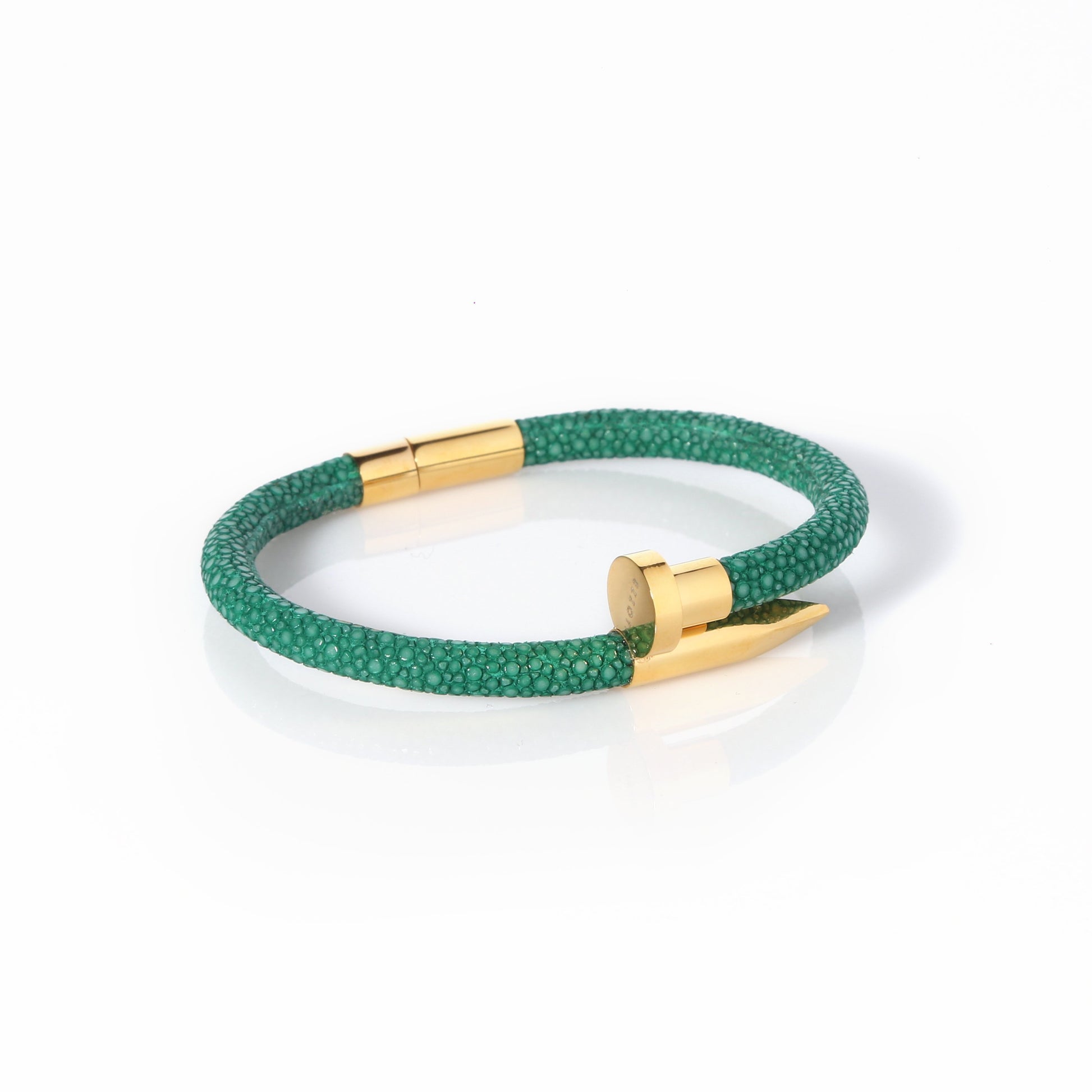 Ares Genuine Stingray Leather Nail Bracelet - Ocean Green/Gold - EZZOTI