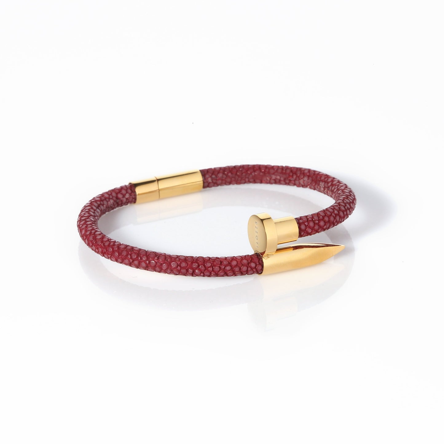 Ares Genuine Stingray Leather Nail Bracelet - Red/Gold - EZZOTI