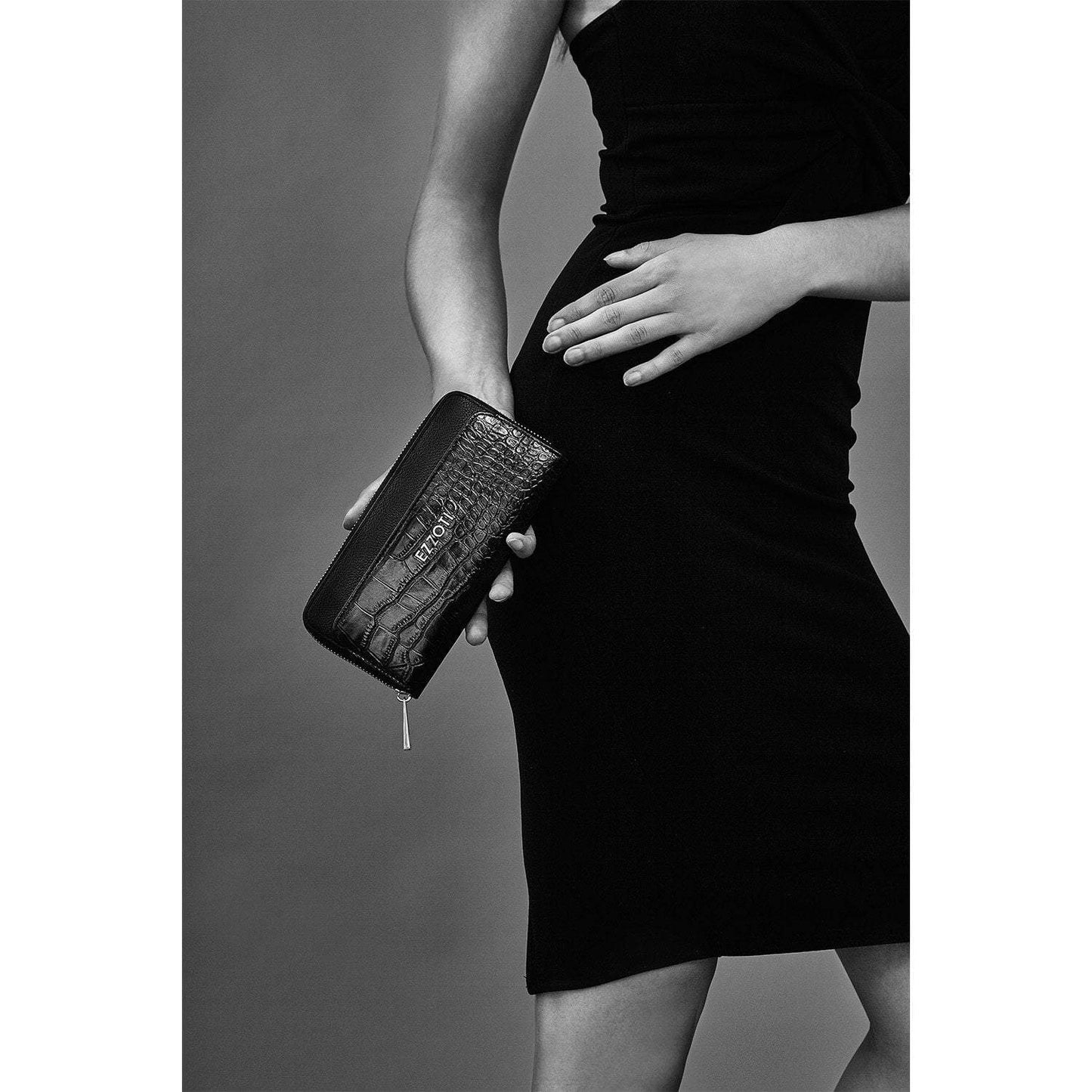 Claudia Soft Grain and Crocodile Embossed Leather Purse - EZZOTI