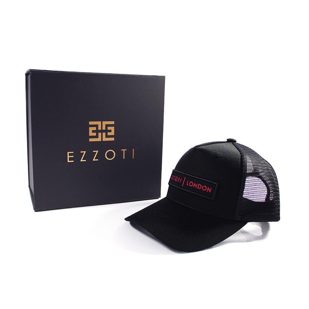 EZZOTI Cotton Canvas Mesh Trucker Cap - Black/Red