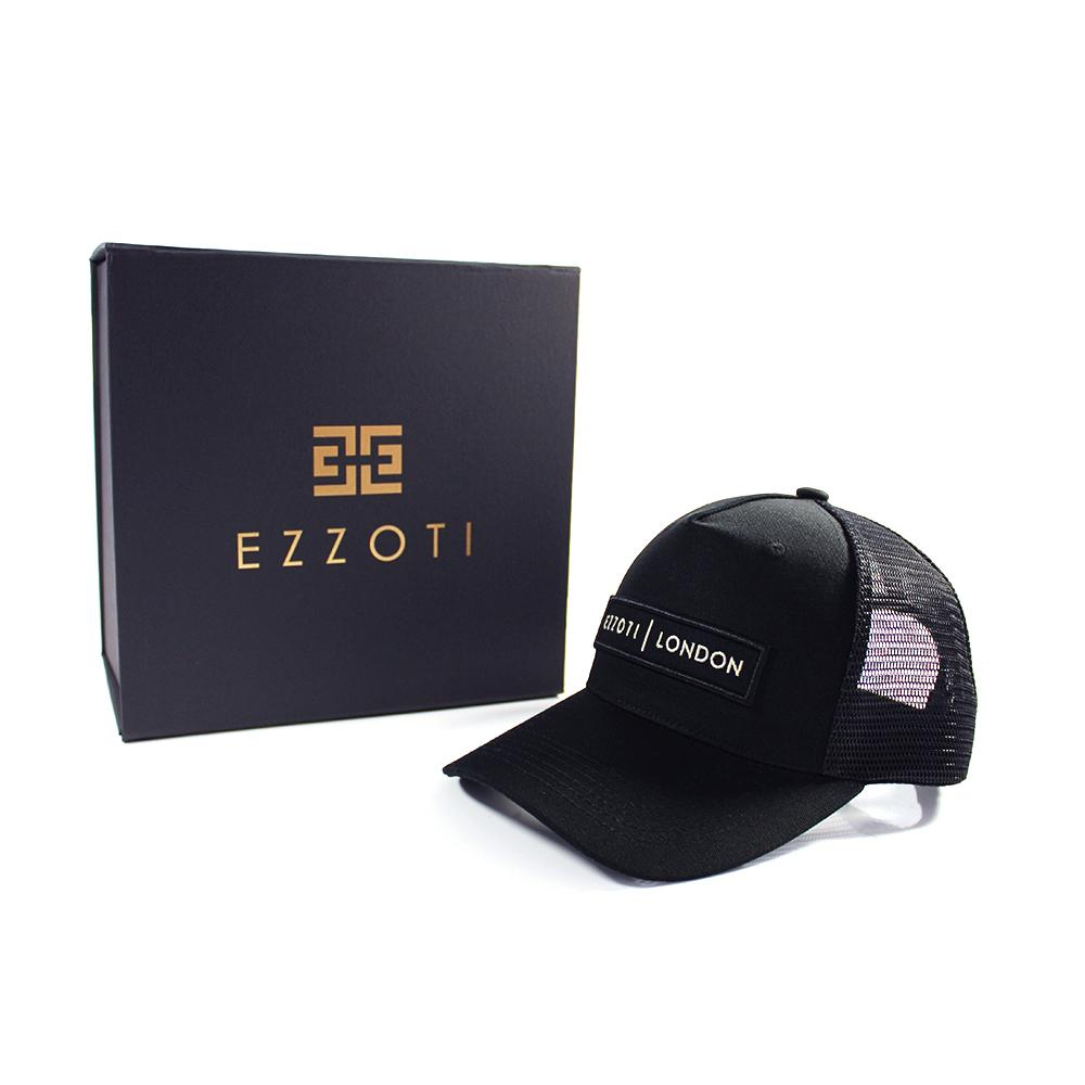 EZZOTI Cotton Canvas Mesh Trucker Cap - Black/White Gold