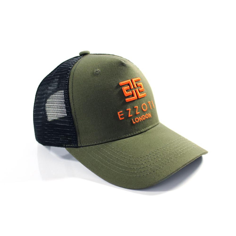 EZZOTI Cotton Canvas Mesh Trucker Cap - Green/Orange