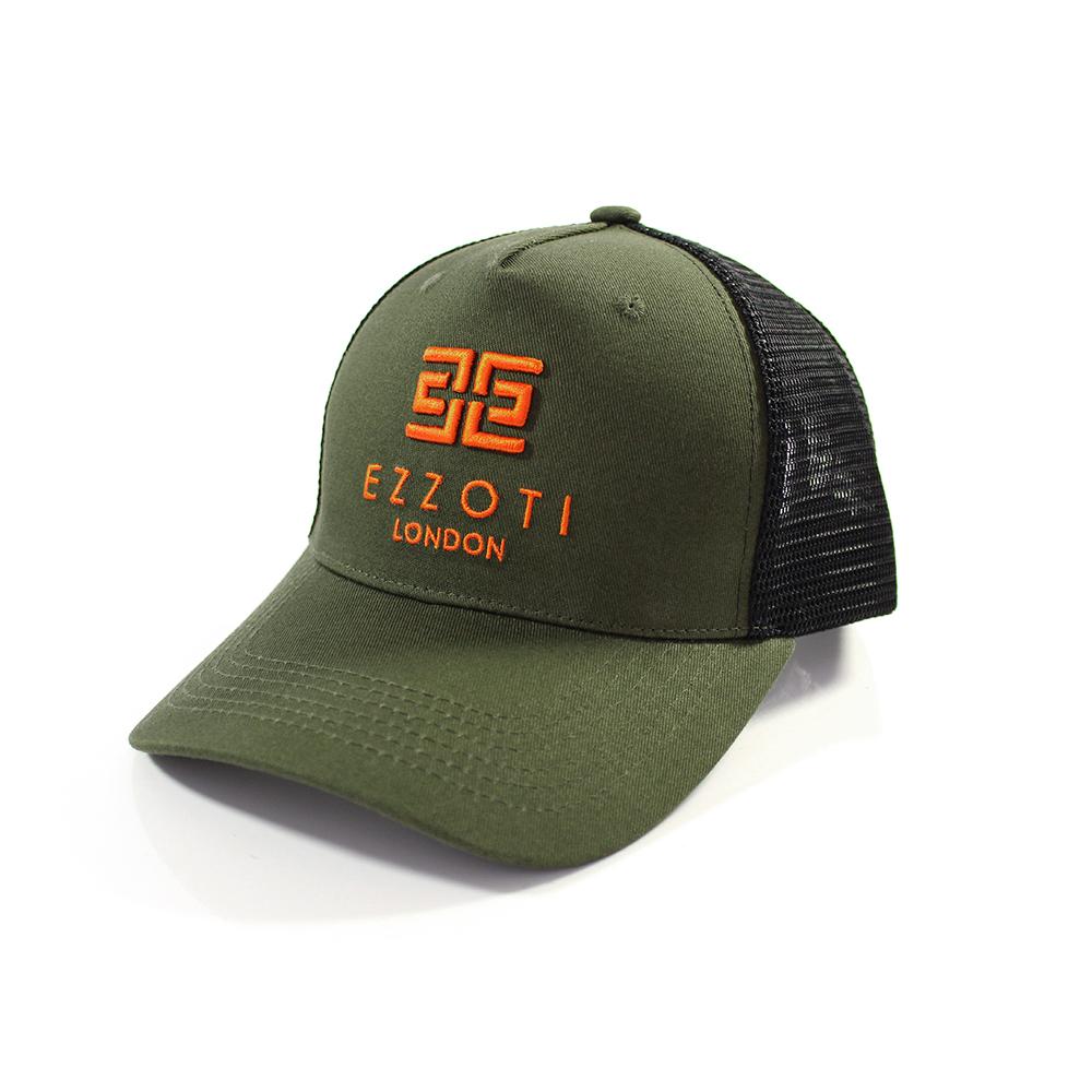 EZZOTI Cotton Canvas Mesh Trucker Cap - Green/Orange