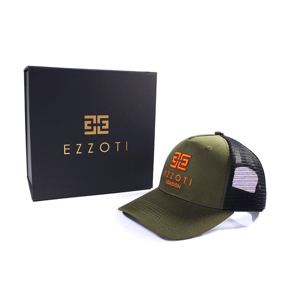 EZZOTI Cotton Canvas Mesh Trucker Cap - Green/Orange