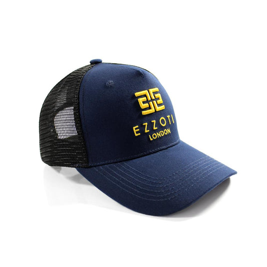 EZZOTI Cotton Canvas Mesh Trucker Cap - Navy/Yellow