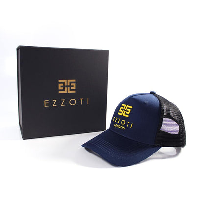 EZZOTI Cotton Canvas Mesh Trucker Cap - Navy/Yellow